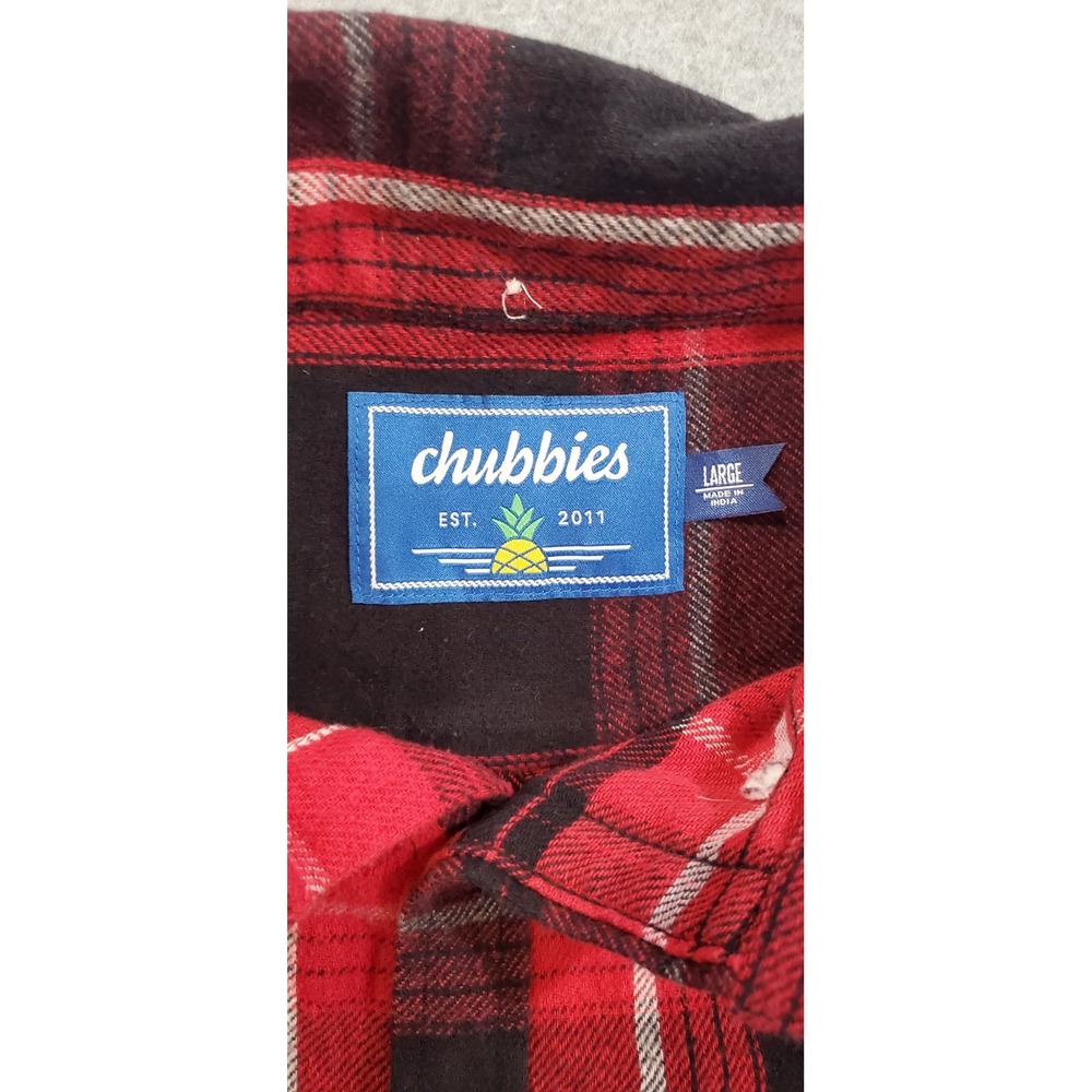 Chubbies Button Down Shirt Mens L Black Red Flannel Plaid Long Sleeve Collared - Picture 6 of 8